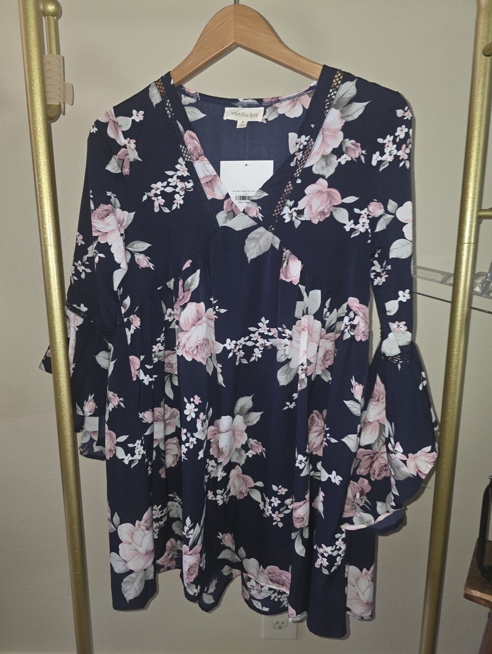 Vanilla Bay Peplum Babydoll Bell Sleeve Floral Mini Dress Size Small